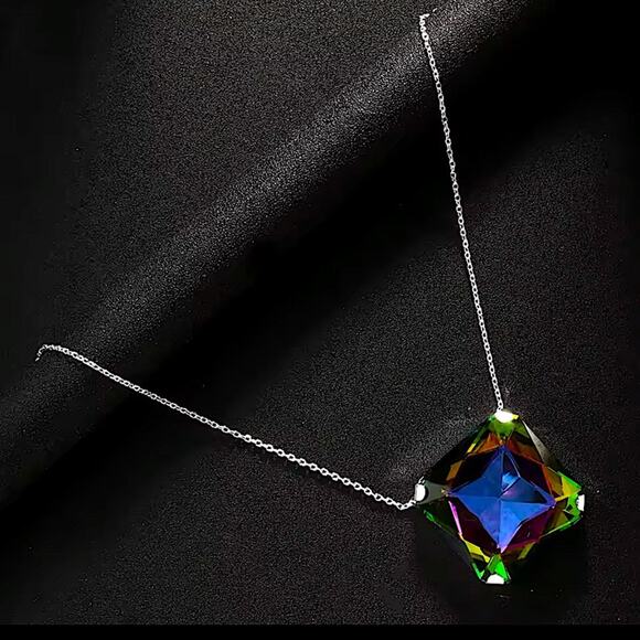 Exaggerated Mystic Fire Silver Crystal Stone Necklace Boho Statement - Picture 5 of 7